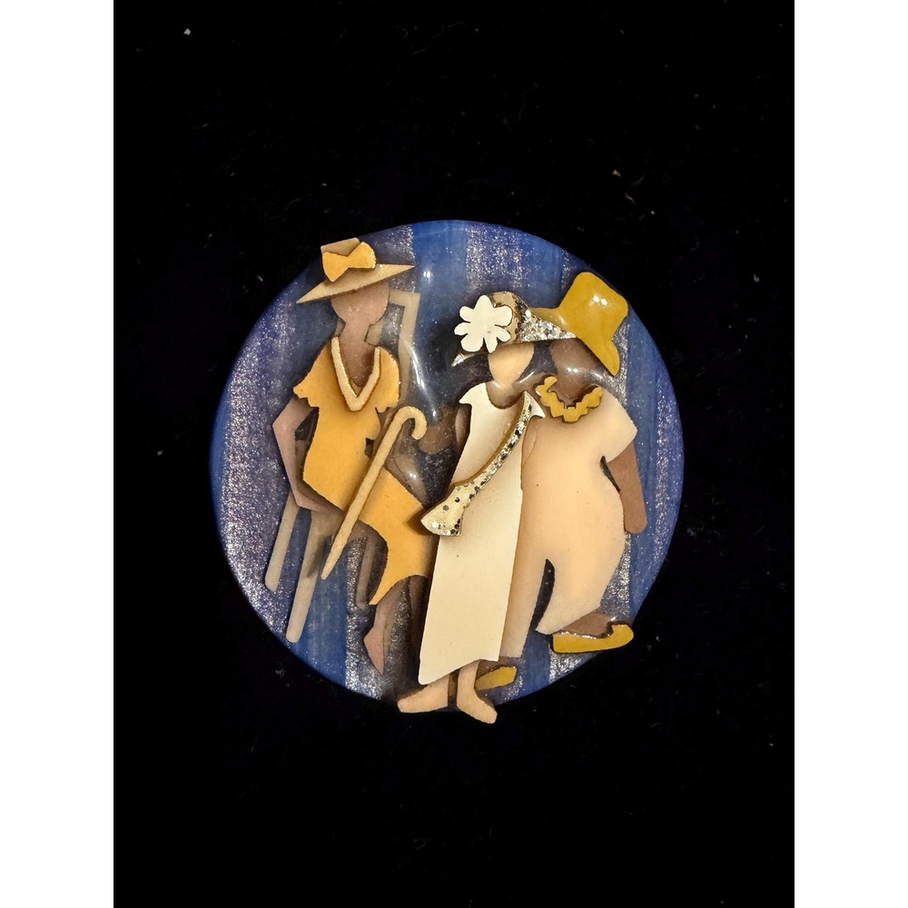 Woman Pins by Lucinda Blue Yellow Hats Cane